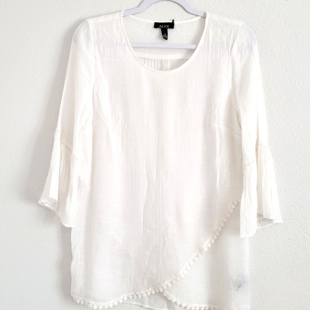 Alyx Blouse Women's  White Gauze Gypsy Cottagecore Crochet Accents Top Size M